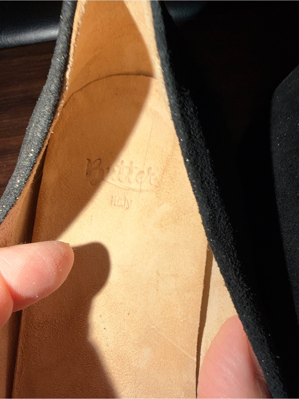 Butter made in Italy Black Square-Toe Ballet Flats with Shiny Toe Cap - Picture 3 of 6